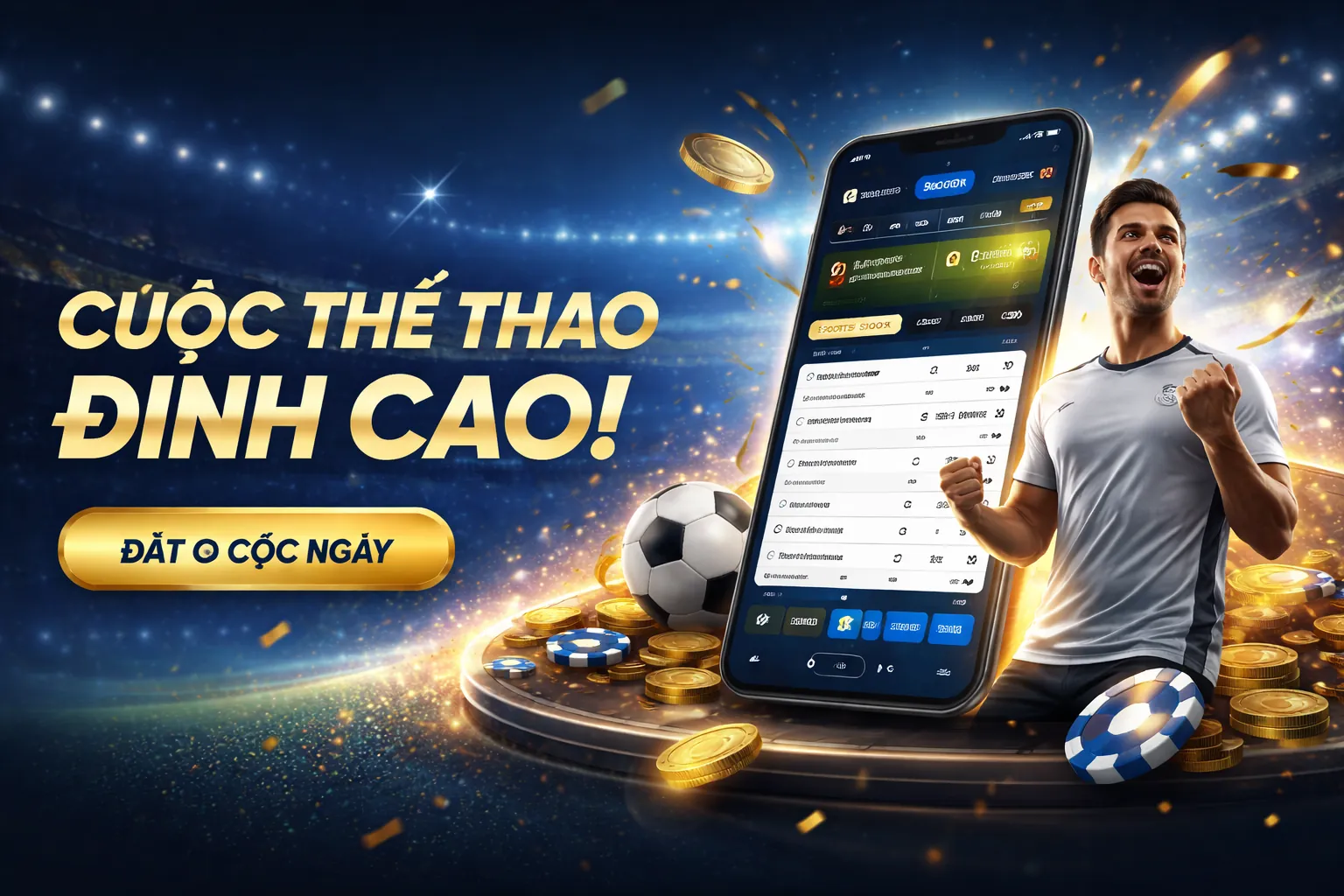 Sân vận động thể thao với ánh đèn rực rỡ và khẩu hiệu Betway